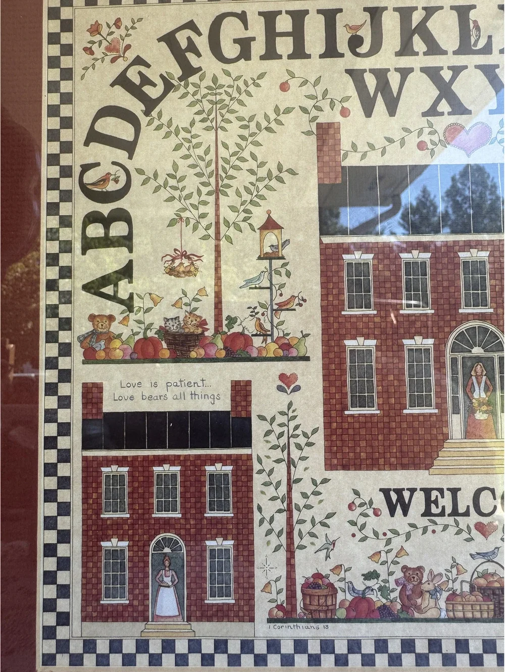 Vintage Cottage Core Allan Stouffer 1992 Framed Welcome Print Picture